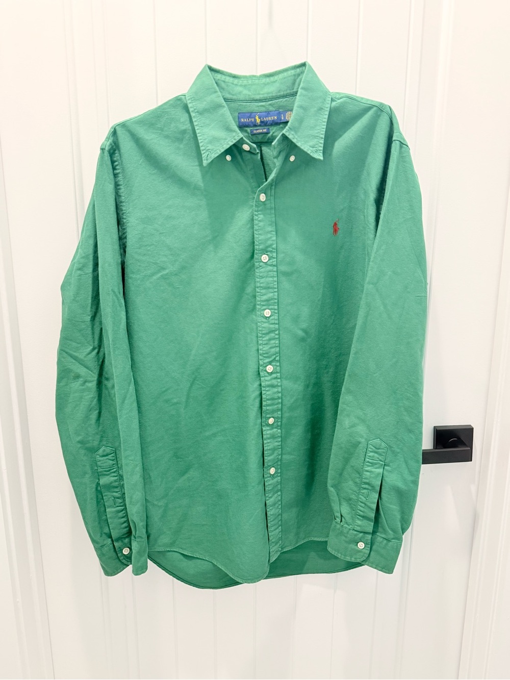 Ralph Lauren Green Button-Down Oxford Shirt with Red Pony